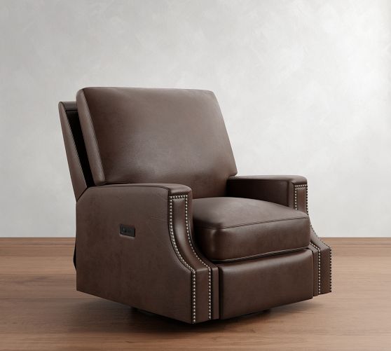 James Square Arm Leather Power Swivel Glider Recliner by Pottery Barn