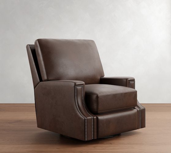 James Square Arm Leather Swivel Chair by Pottery Barn