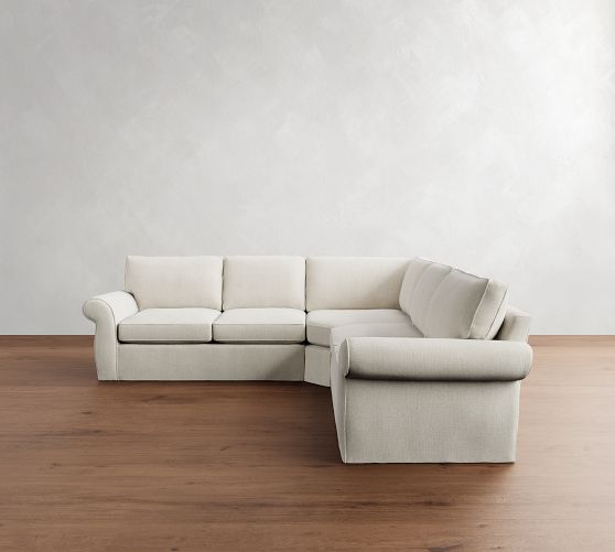 Pearce Roll Arm Slipcovered 3-Piece L-Shaped Wedge Sectional (122"-130") by Pottery Barn