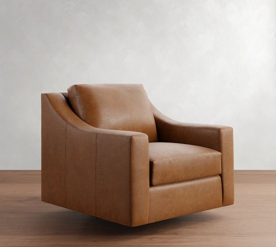 York Slope Arm Leather Swivel Chair by Pottery Barn
