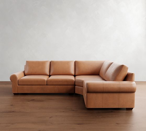 Big Sur Roll Arm Leather 3-Piece Wedge Sectional (123") by Pottery Barn