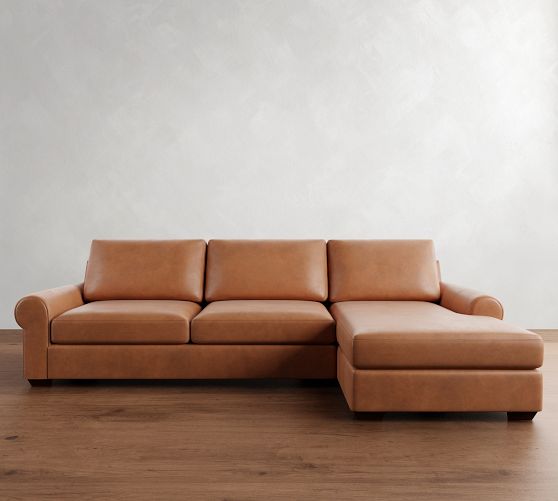 Big Sur Roll Arm Leather Chaise Sectional (115"-157") by Pottery Barn