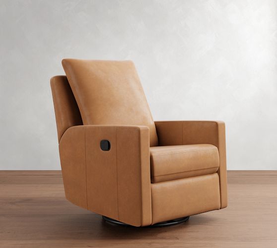 Ayden Square Arm Leather Swivel Recliner by Pottery Barn