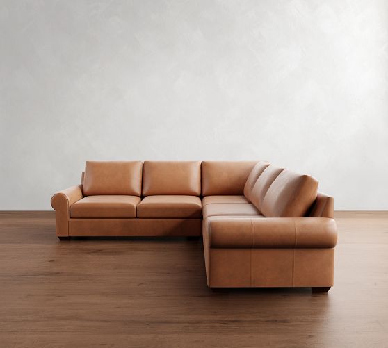 Big Sur Roll Arm Leather 3-Piece L-Shaped Sectional (115") by Pottery Barn