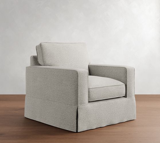 PB Comfort Square Arm Slipcovered Swivel Chair by Pottery Barn