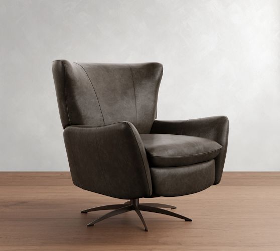 Wells Leather Swivel Recliner by Pottery Barn