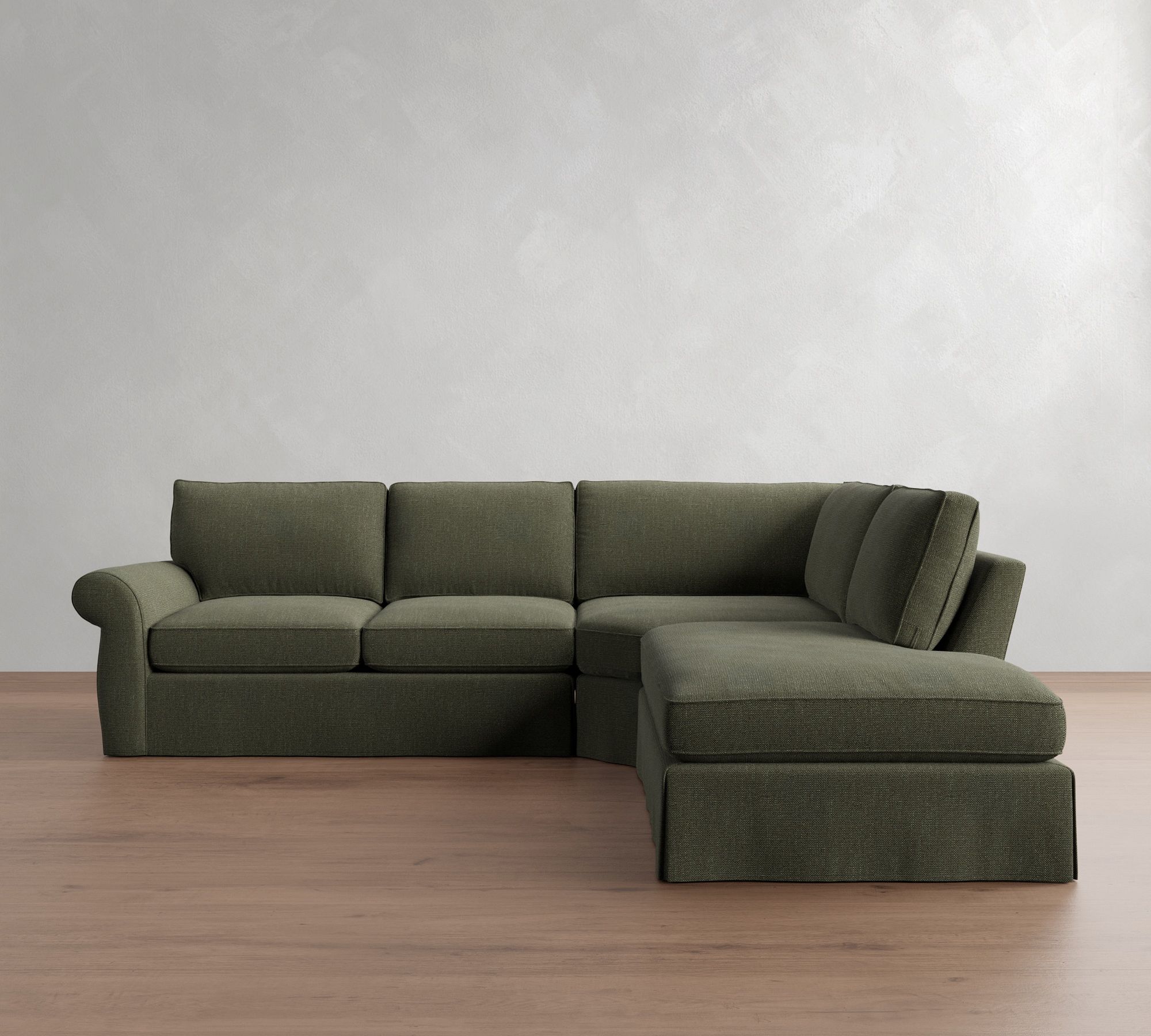 Pearce Roll Arm Deep Seat Slipcovered 3-Piece Bumper Sectional (127")