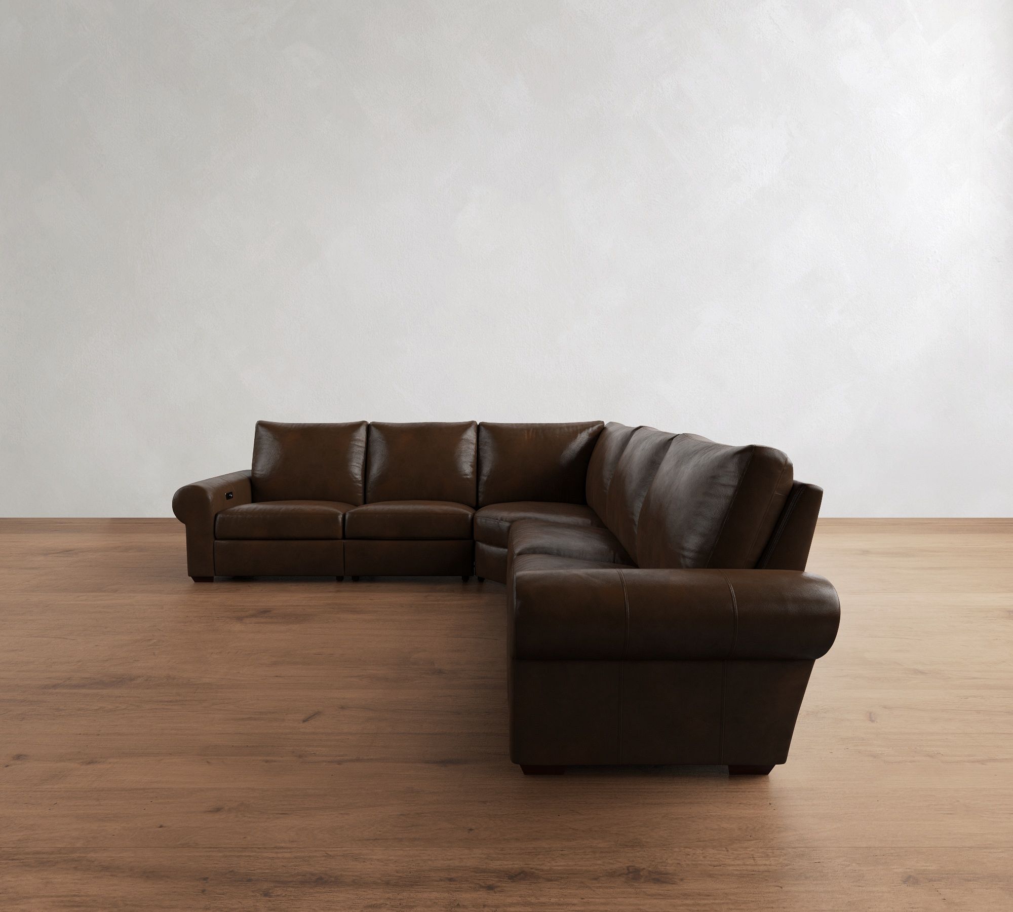 Big Sur Roll Arm Leather Power Reclining L Shaped Sectional (122")