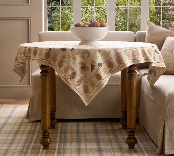Fall Suzani Embroidered Cotton Table Throw