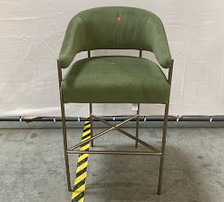 Open Box: Baldwin Upholstered Metal Bar Stool (30.5") - Brass, Performance Everyday Velvet Fern
