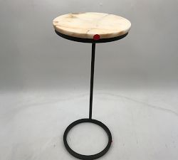 Open Box: Delaney Round Marble C-Table (10") -  Golden Calacatta Marble, Antique Bronze