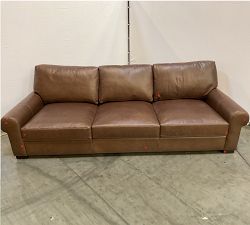 Open Box: Turner Roll Arm Leather Grand Sofa (109"W, 44"D), 3X3 - Gravel Chocolate, Dark Walnut