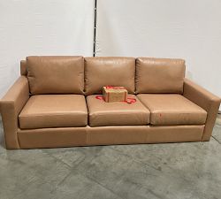 Open Box: York Square Arm Leather Grand Sofa (95"), 3X3 - Churchfield Taupe, Espresso