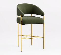 Open Box: Baldwin Upholstered Metal Bar Stool (30.5") - Brass, Performance Everyday Velvet Fern