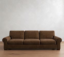 Open Box: Turner Roll Arm Leather Grand Sofa (109"W, 44"D), 3X3 - Gravel Chocolate, Dark Walnut