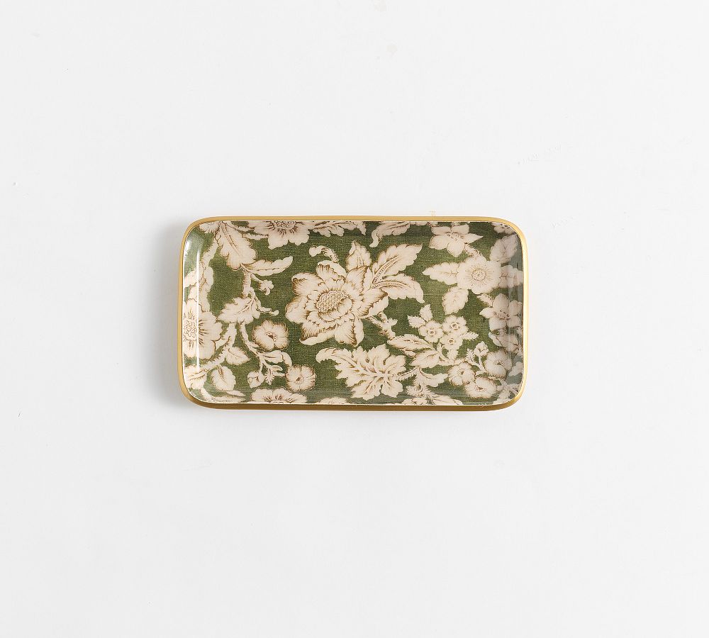 Crate & Barrel Small Printed Enamel Tray - Green Floral