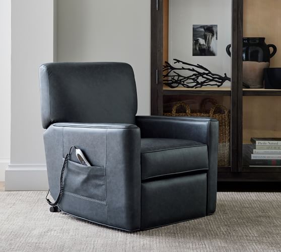 Irving Square Arm Leather Power Lift Recliner by Pottery Barn
