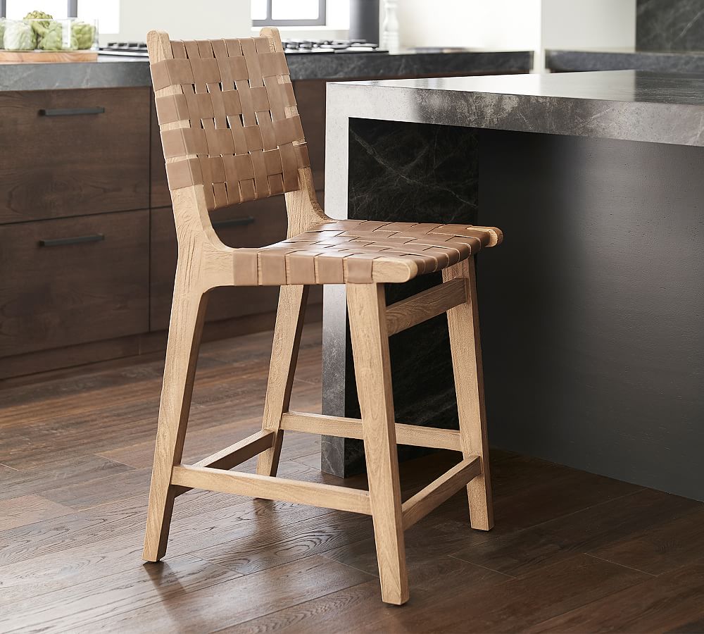 Fenton Woven Leather Bar & Counter Stools | Pottery Barn