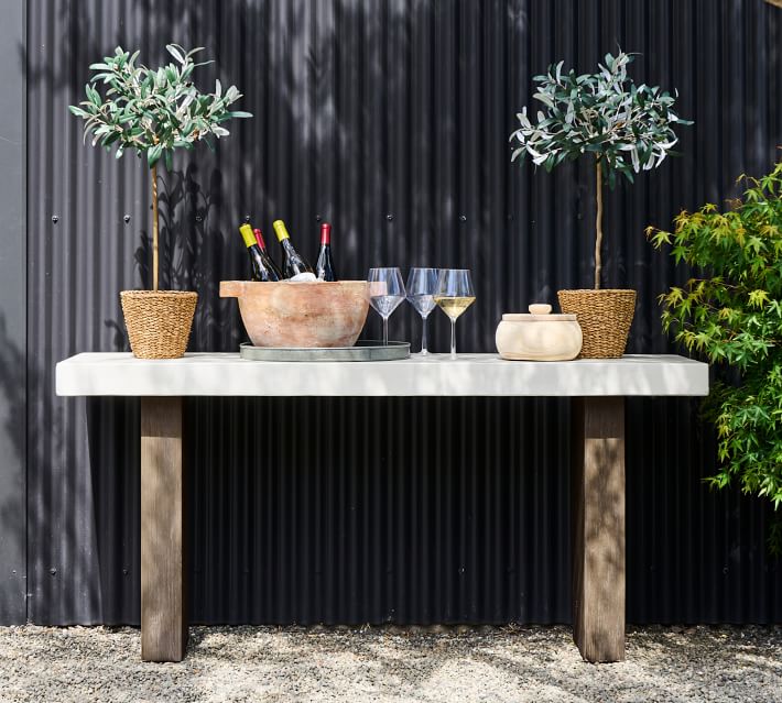 Pomona Concrete & Acacia Console Table - Stylish Outdoor | Pottery