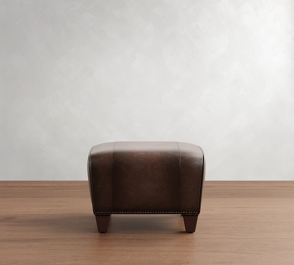 Manhattan Leather Ottoman with Nailheads by Pottery Barn