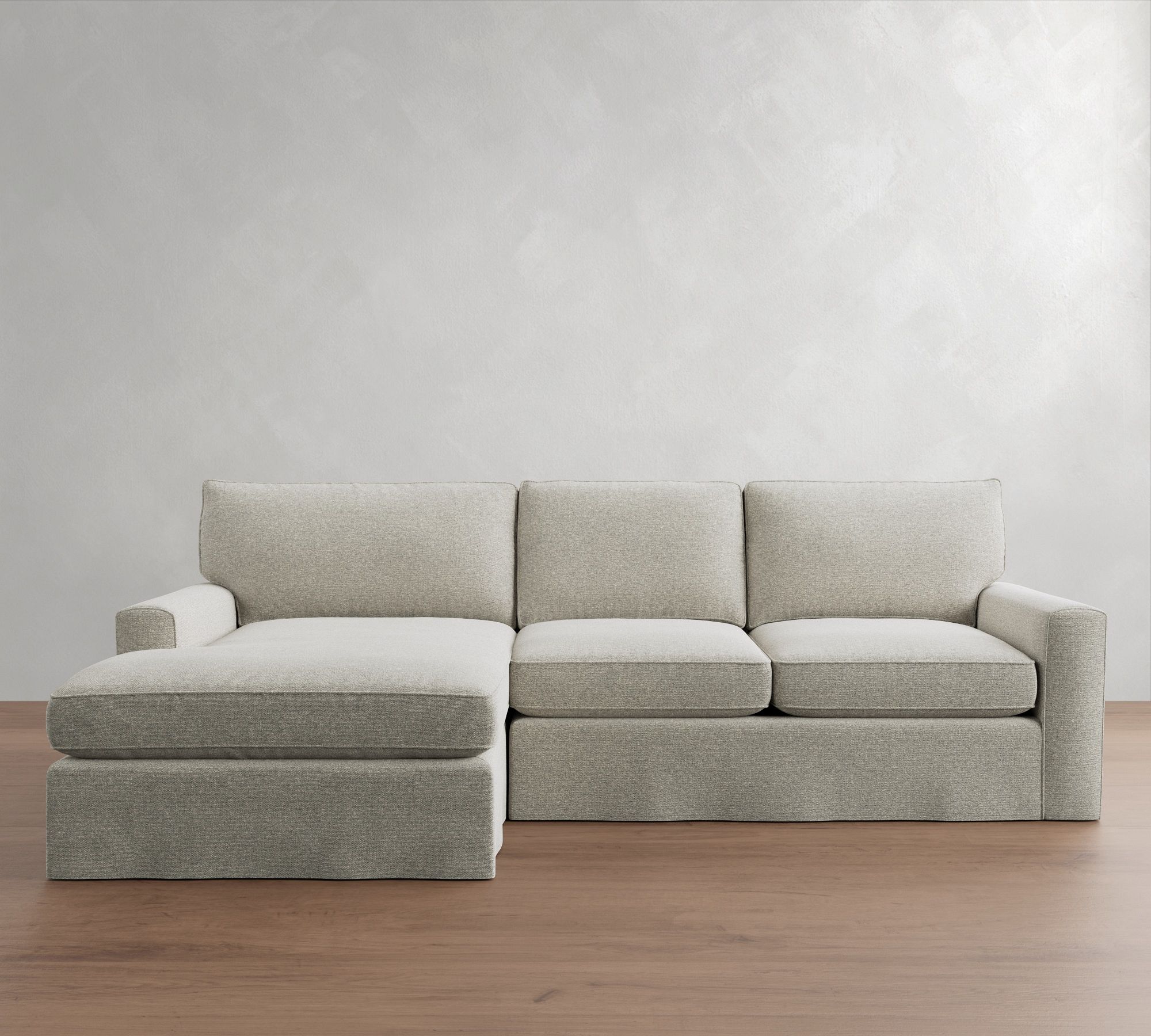 Pearce Square Arm Deep Seat Slipcovered Chaise Sectional (101"&ndash;141")