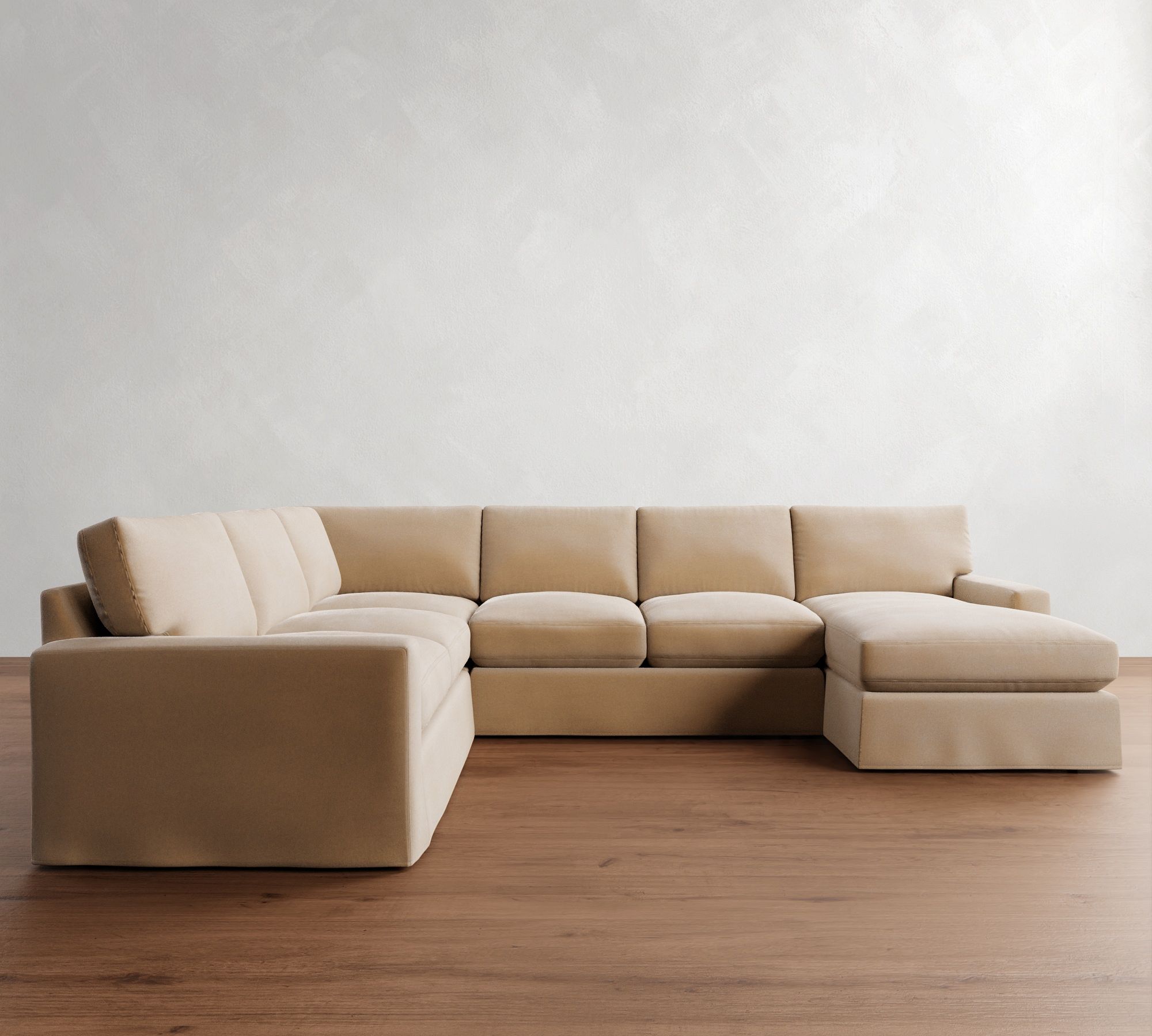 PB Comfort Modern Square Arm Slipcovered L-Shaped Chaise Sectional (134")