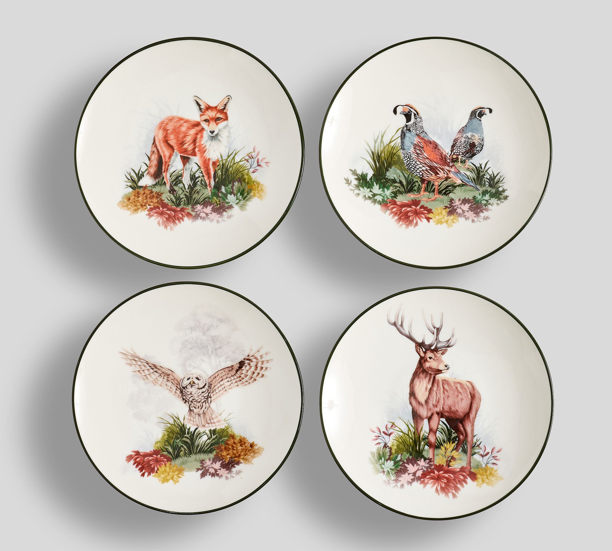Fantastical Forest Stoneware Appetizer Plates - Mixed Set of 4