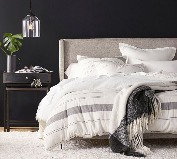 Jake Upholstered Platform Bed with Metal Legs | Pottery Barn