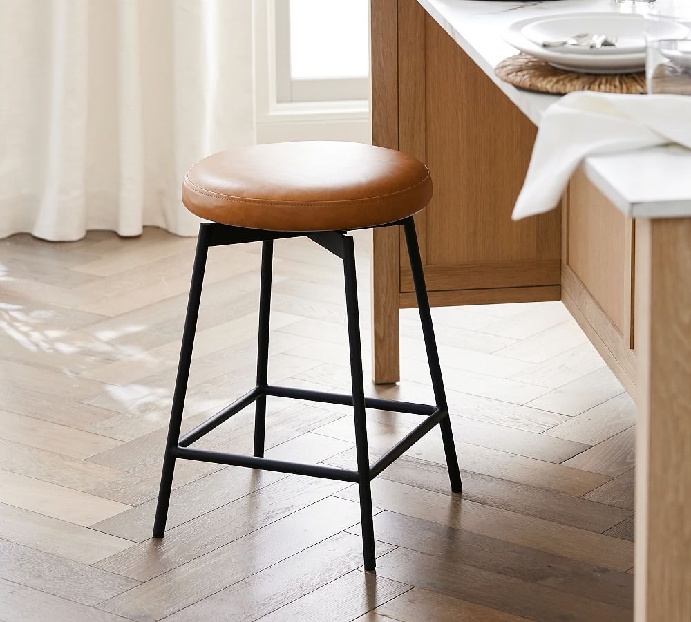 Maison Leather Backless Swivel Stool by Pottery Barn