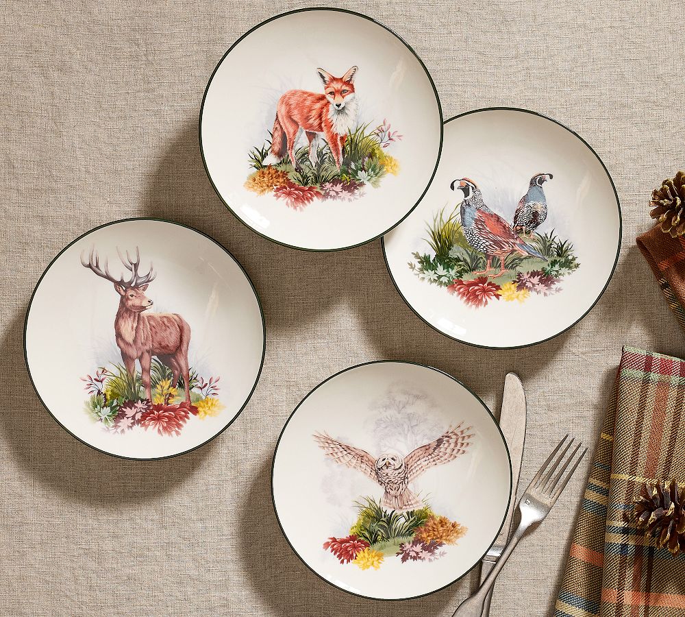 Fantastical Forest Stoneware Appetizer Plates - Mixed Set of 4 by Pottery Barn