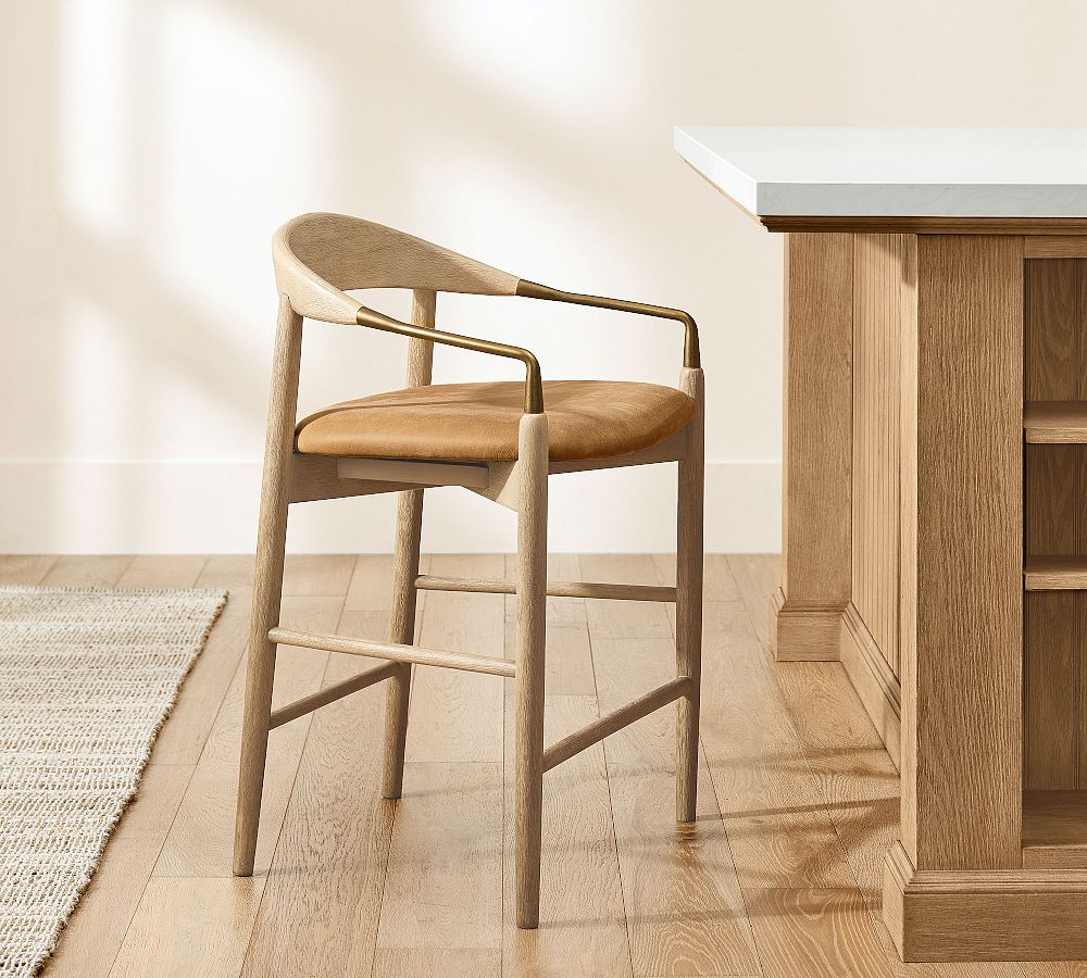 Laguna Leather Metal Stool by Pottery Barn