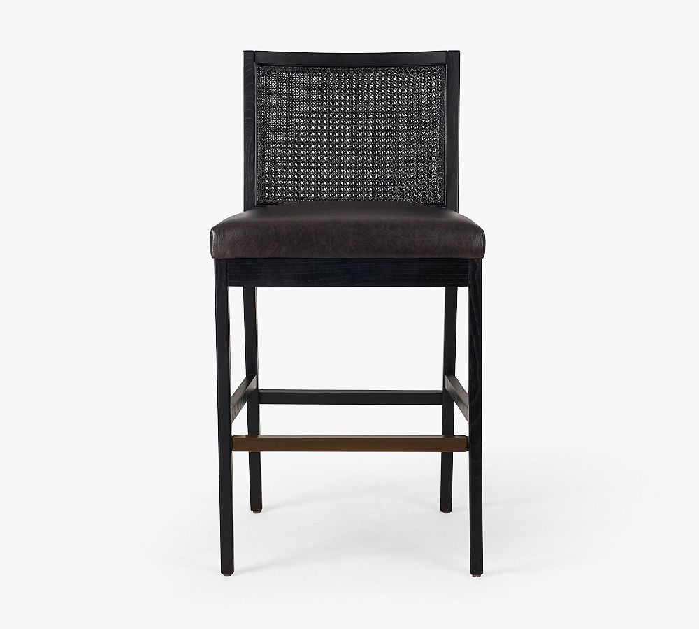 Lisbon Cane Leather Stool by Pottery Barn