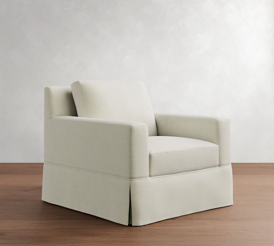 York Square Arm Slipcovered Swivel Chair by Pottery Barn