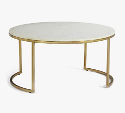 Open Box: Delaney Marble Round Coffee Table (38") - White Marble, Antique Brass