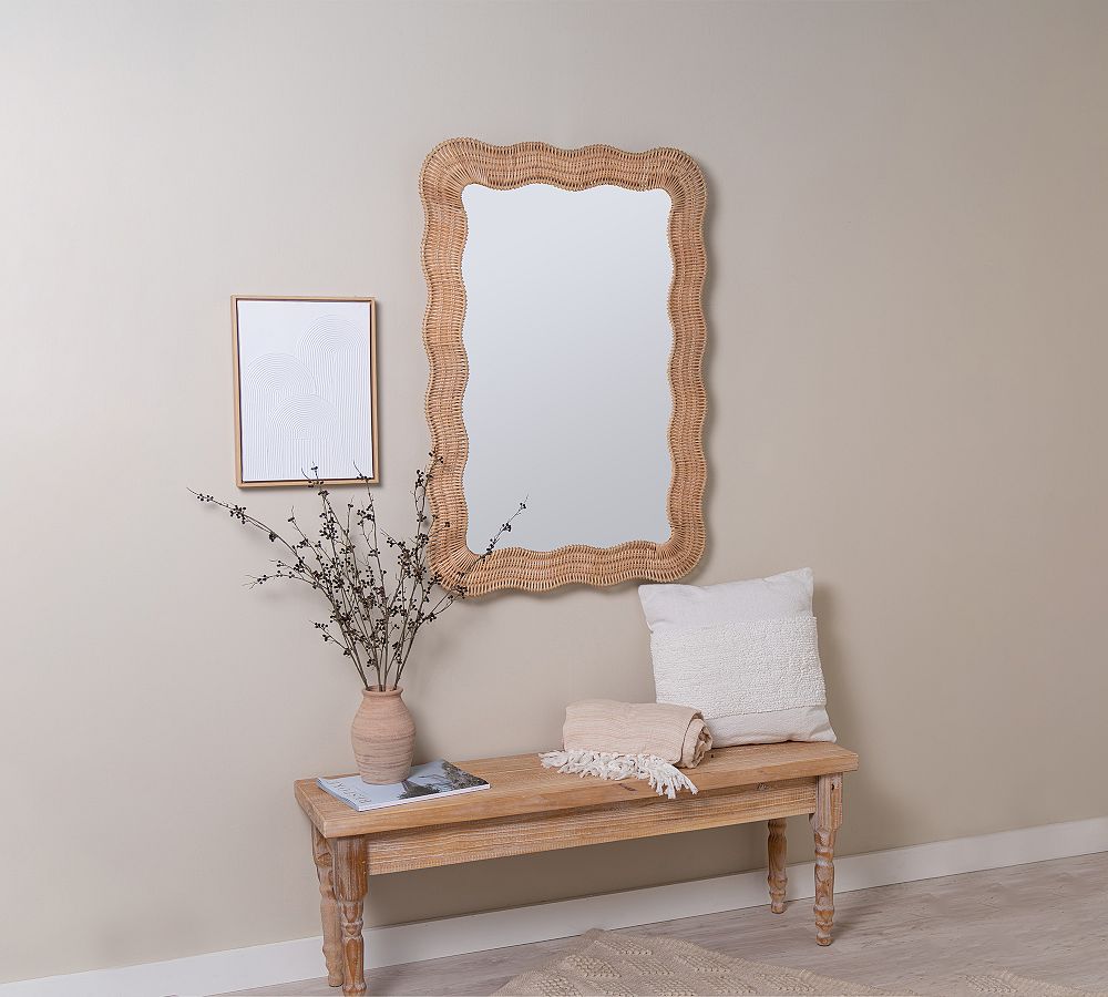 Scalloped Rattan Rectangular Wall Mirror by Pottery Barn