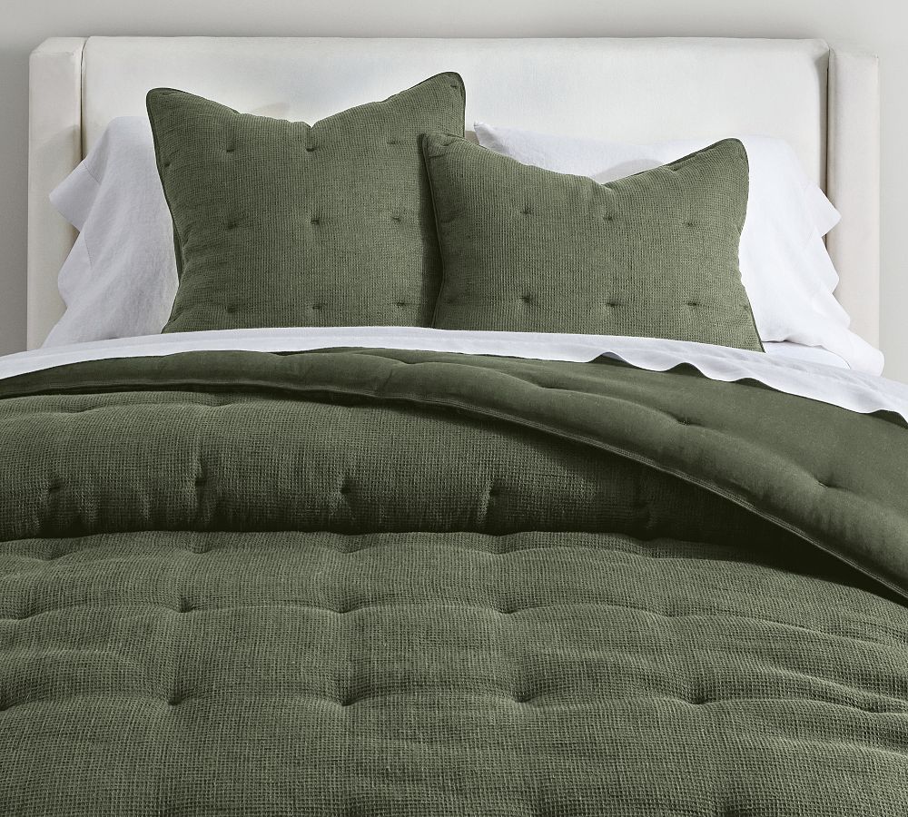 European Flax Linen Tufted Waffle Comforter - Cypress, King/Cal. King