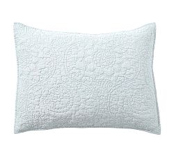 Open Box: Belgian Flax Linen Floral Stitch Quilted Sham, Blue Frost, Standard, Set of 2