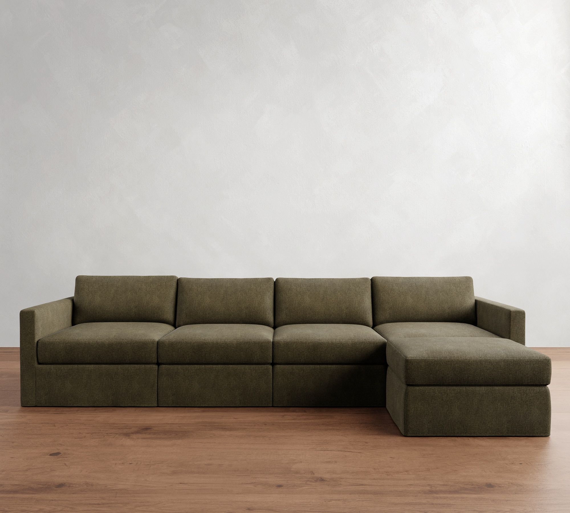 Carmel Slim Arm Slipcovered Modular Chaise Sectional (107"&ndash;139")