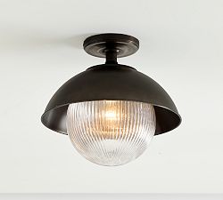 Open Box: Cooper Ribbed Glass Round Indoor/Outdoor Flush Mount (12") - Oiled Bronze