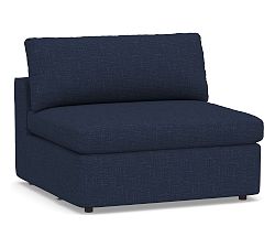 Open Box: Dream Armless Chair - Performance Slub Weave Navy, Espresso Finish