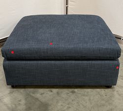 Open Box: Dream Sectional Ottoman - Performance Slub Weave Navy, Espresso Finish