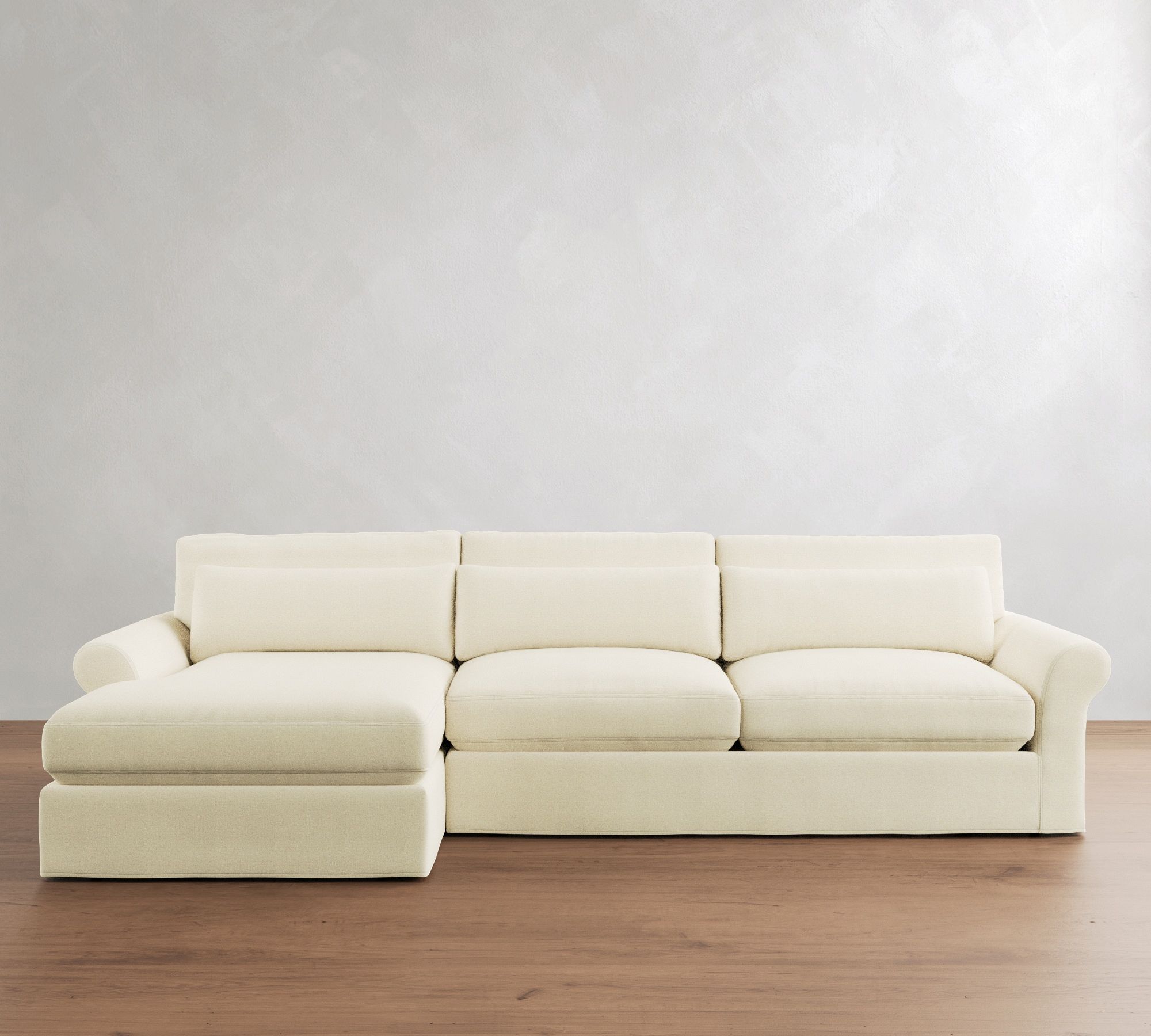 PB Comfort Modern Roll Arm Deep Seat Slipcovered Chaise Sectional (105"-131")