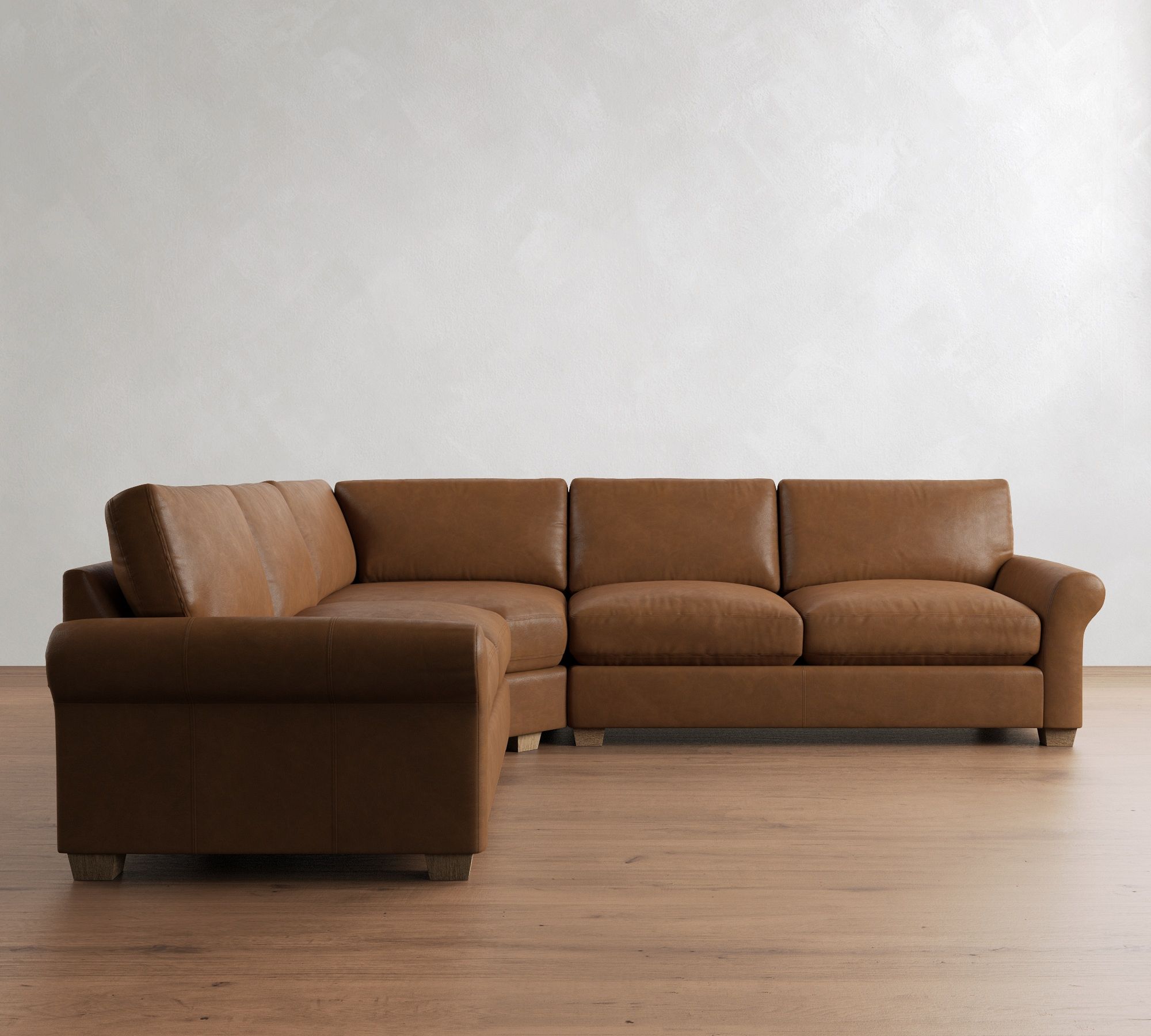 PB Comfort Modern Roll Arm Leather 3-Piece L-Shaped Wedge Sleeper Sectional (121")