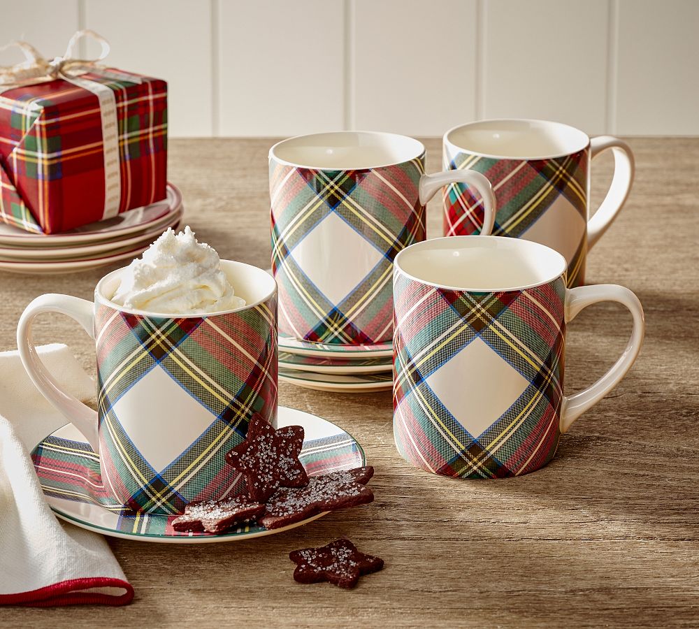 Stewart Plaid Stoneware Mugs - Set of 4 by Pottery Barn