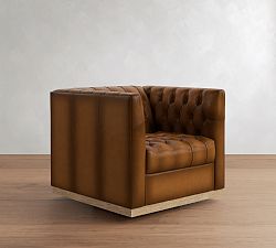 Open Box: Edgewood Leather Swivel Armchair without Nailheads - Burnished Bourbon