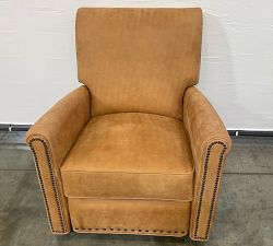 Open Box: Irving Roll Leather Swivel Glider Manual Recliner With Nailheads - Keystone Nut, Coffee