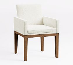 Open Box: Jake Upholstered Dining Armchair - Performance Heathered Basketweave Alabaster White, Cocoa Brown