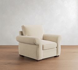 Open Box: Pearce Roll Arm Upholstered Armchair - Performance Boucle Oatmeal, Espresso Legs