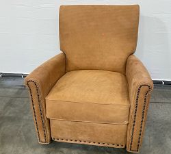 Open Box: Irving Roll Leather Swivel Glider Manual Recliner With Nailheads - Keystone Nut, Coffee