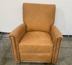 Open Box: Irving Roll Leather Swivel Glider Manual Recliner With Nailheads - Keystone Nut, Coffee